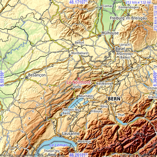 Topographic map of Le Noirmont