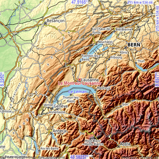 Topographic map of Le Mont-sur-Lausanne