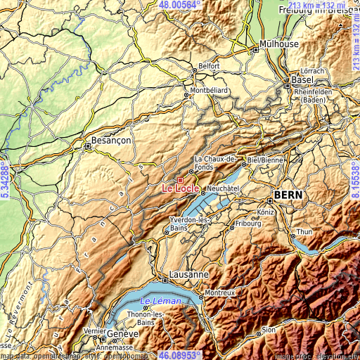 Topographic map of Le Locle
