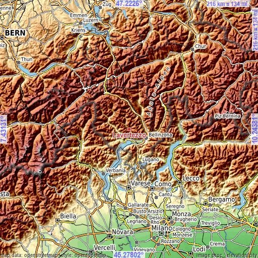 Topographic map of Lavertezzo