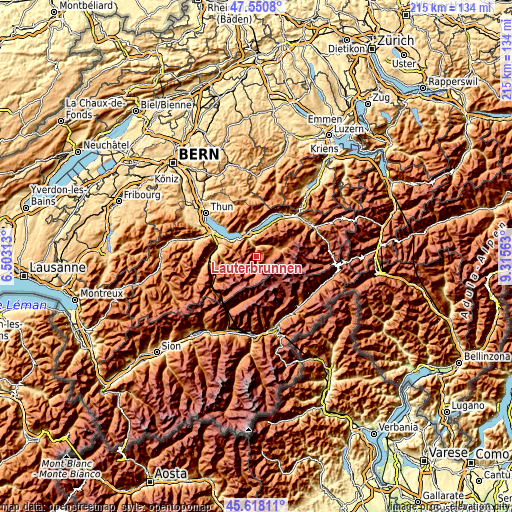 Topographic map of Lauterbrunnen