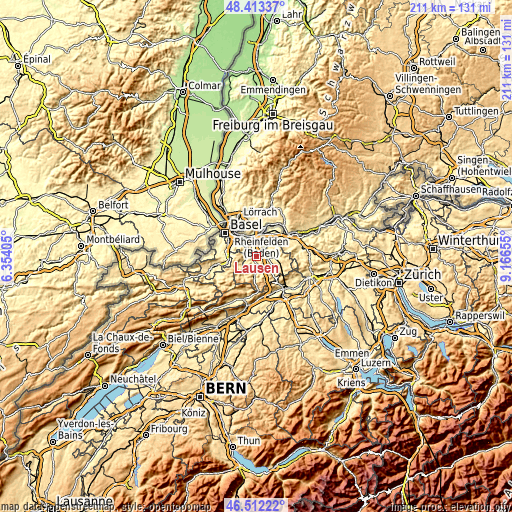 Topographic map of Lausen