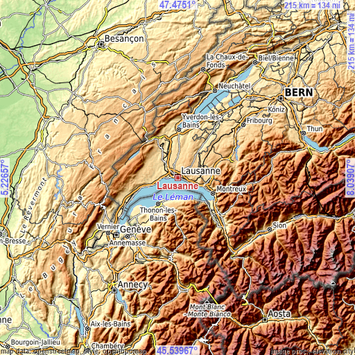 Topographic map of Lausanne