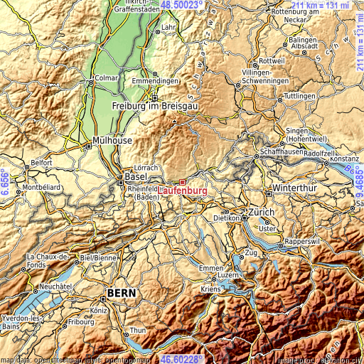 Topographic map of Laufenburg