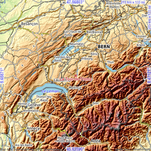 Topographic map of La Tour-de-Trême