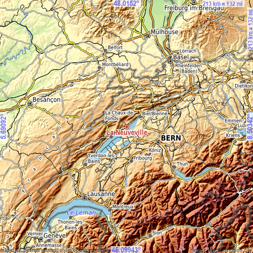 Topographic map of La Neuveville