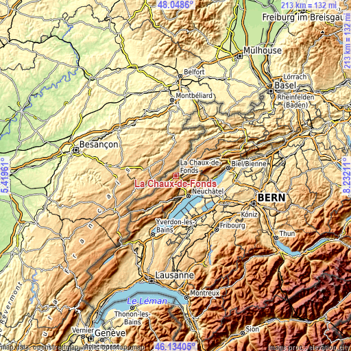 Topographic map of La Chaux-de-Fonds