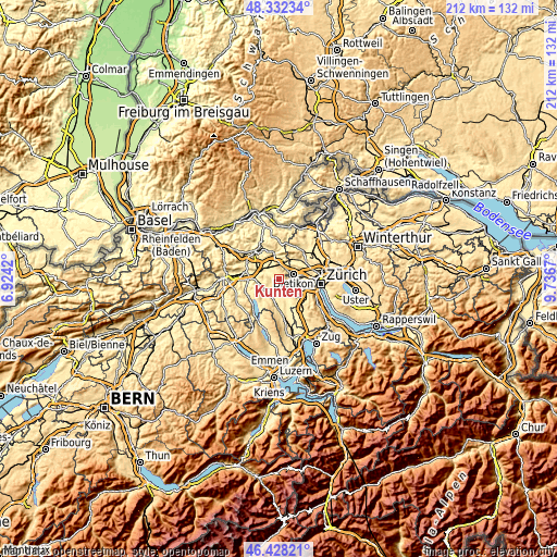 Topographic map of Künten