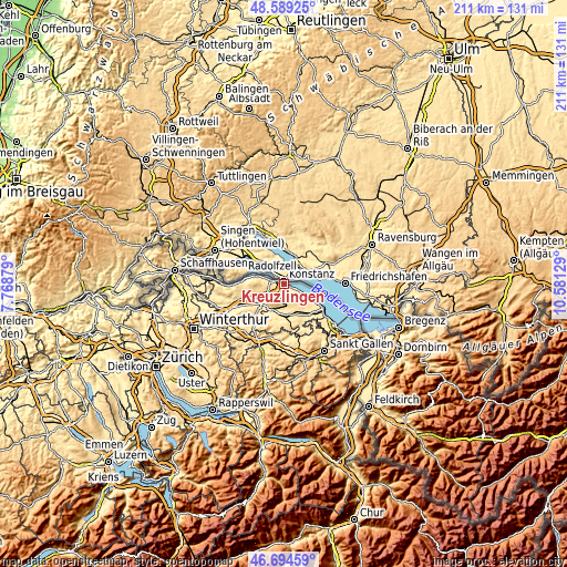 Topographic map of Kreuzlingen