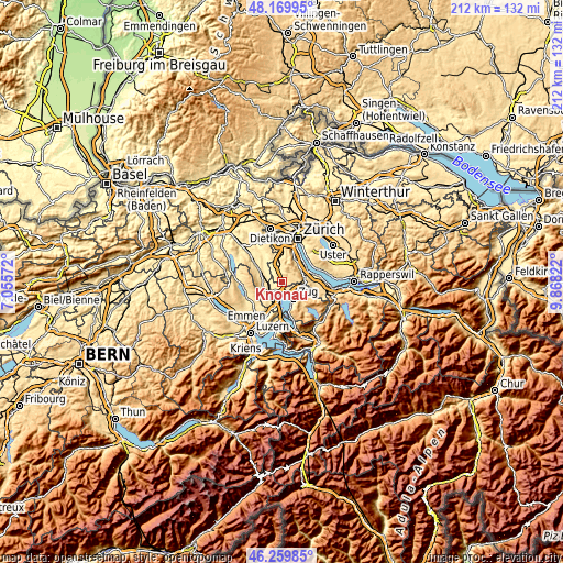 Topographic map of Knonau