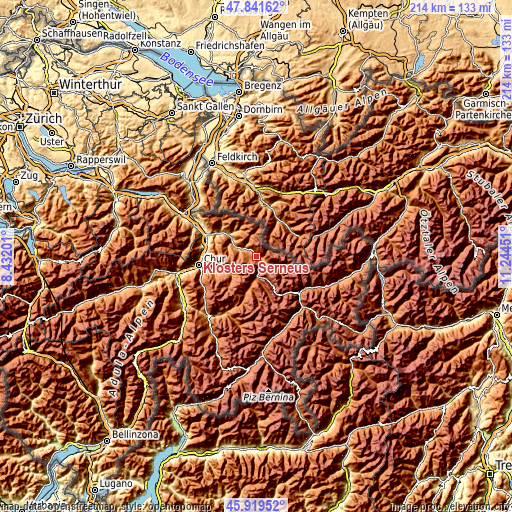 Topographic map of Klosters Serneus