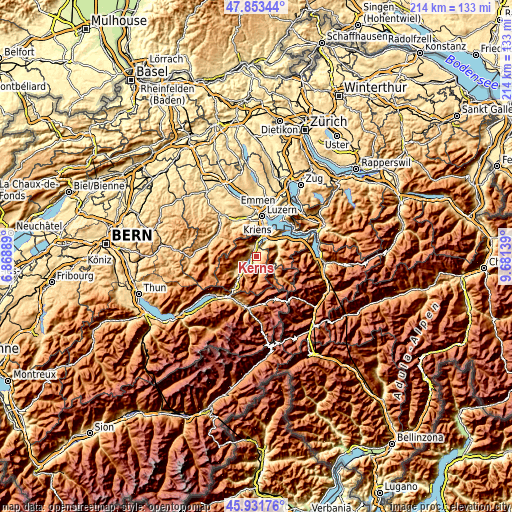 Topographic map of Kerns