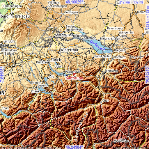 Topographic map of Kaltbrunn