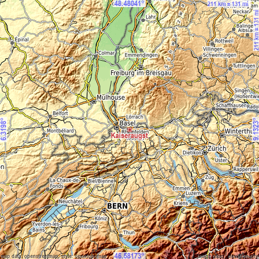 Topographic map of Kaiseraugst