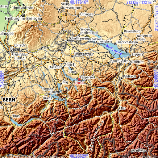 Topographic map of Jona