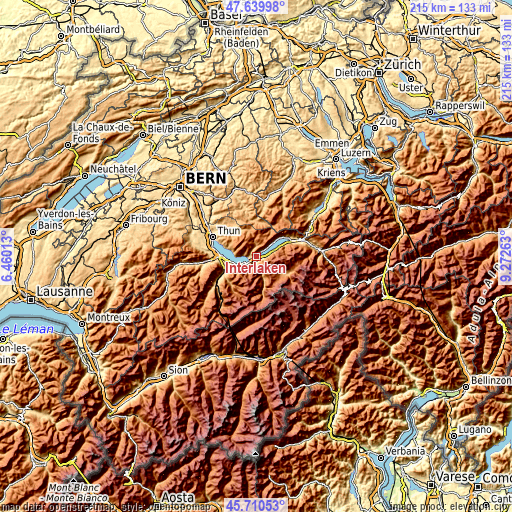 Topographic map of Interlaken