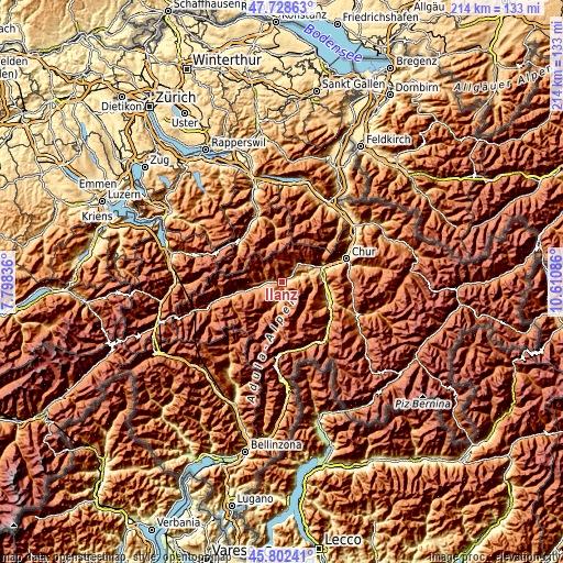 Topographic map of Ilanz