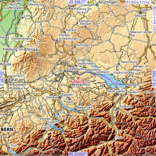 Topographic map of Hüttwilen