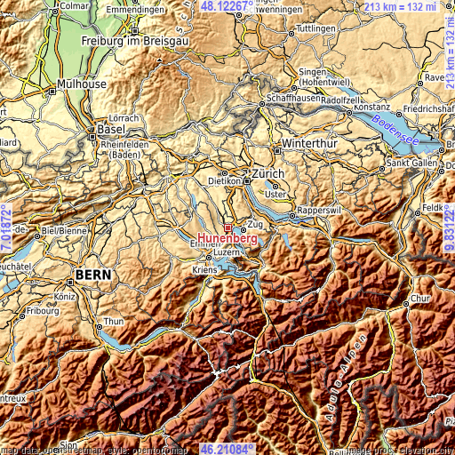 Topographic map of Hünenberg