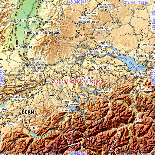 Topographic map of Zürich (Kreis 10) / Höngg