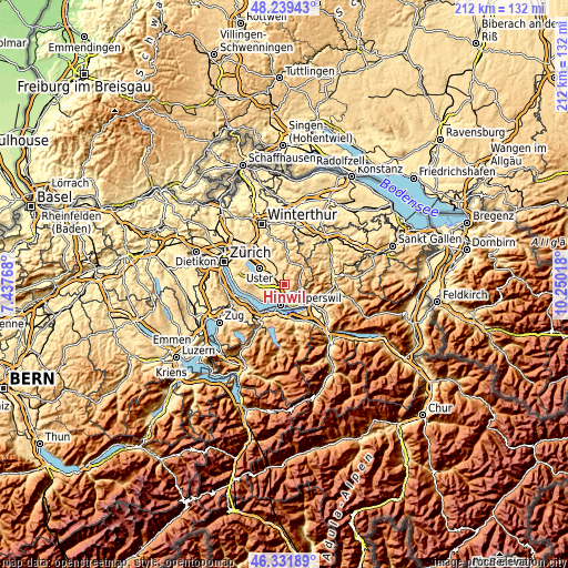 Topographic map of Hinwil