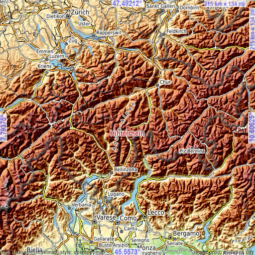 Topographic map of Hinterrhein