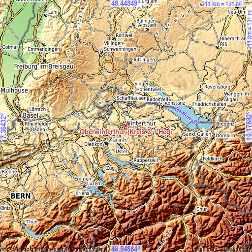 Topographic map of Oberwinterthur (Kreis 2) / Hegi