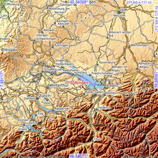 Topographic map of Güttingen