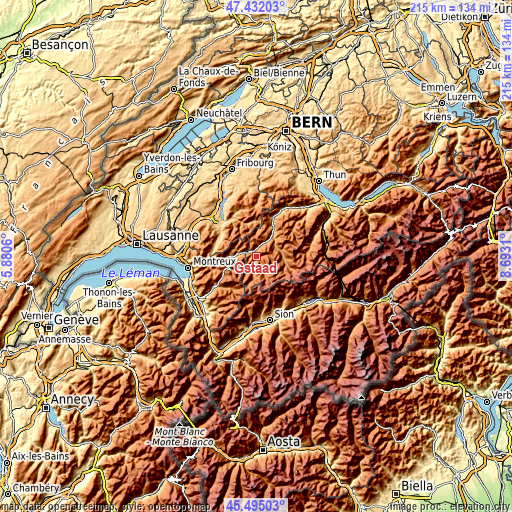 Topographic map of Gstaad