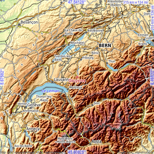 Topographic map of Gruyères
