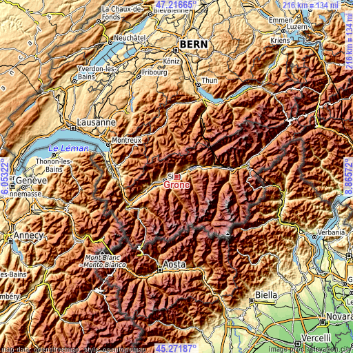 Topographic map of Grône