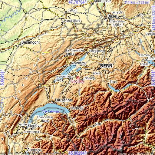 Topographic map of Grolley