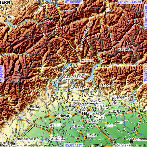 Topographic map of Gravesano