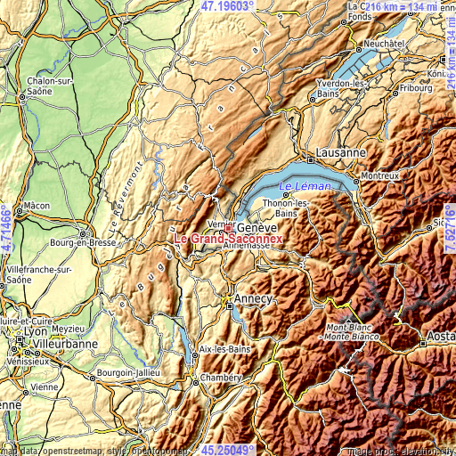 Topographic map of Le Grand-Saconnex