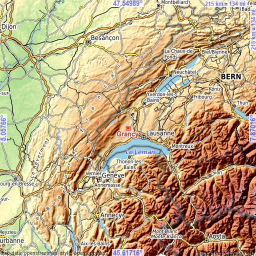 Topographic map of Grancy