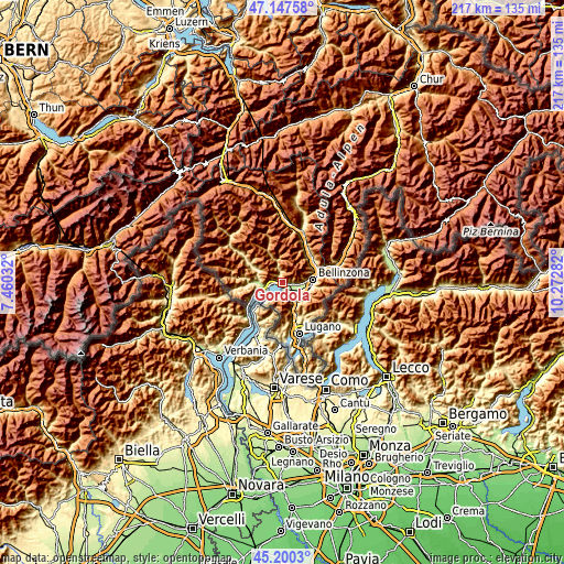 Topographic map of Gordola