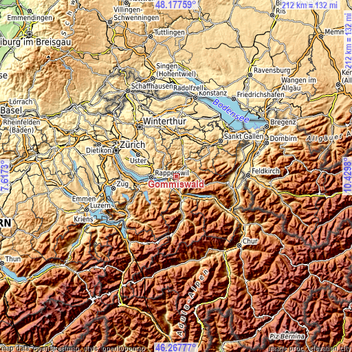 Topographic map of Gommiswald