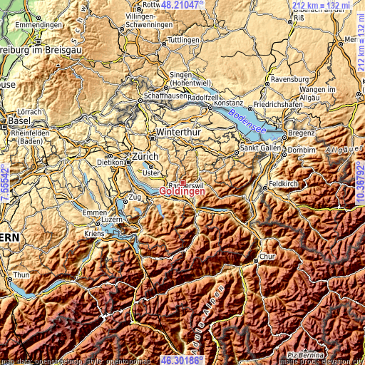 Topographic map of Goldingen