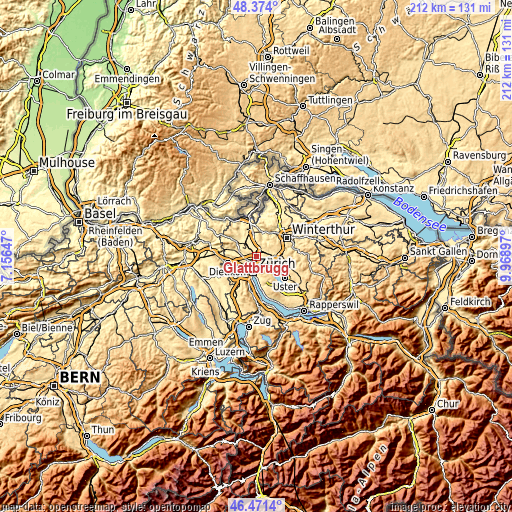 Topographic map of Glattbrugg