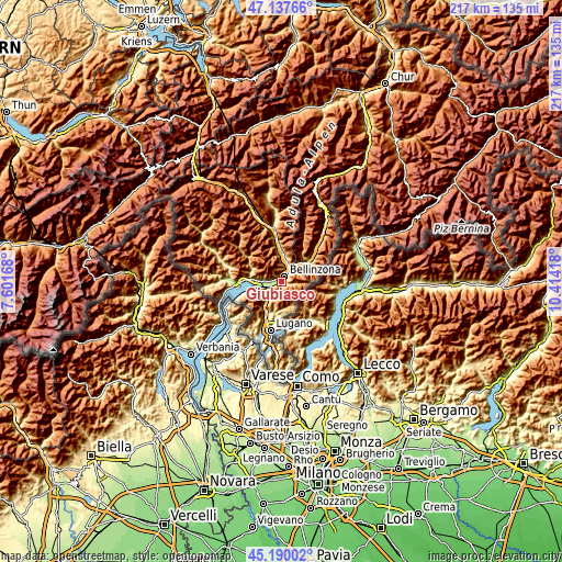 Topographic map of Giubiasco