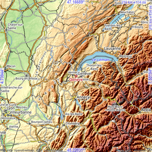Topographic map of Genève