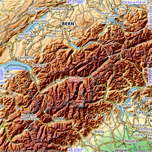 Topographic map of Gampel