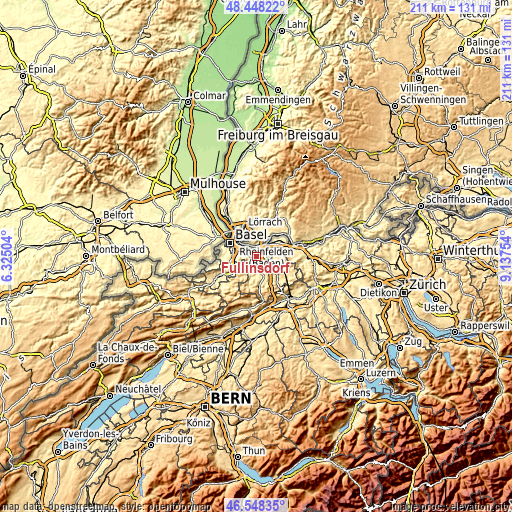 Topographic map of Füllinsdorf