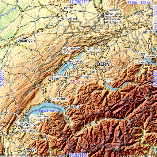 Topographic map of Fribourg