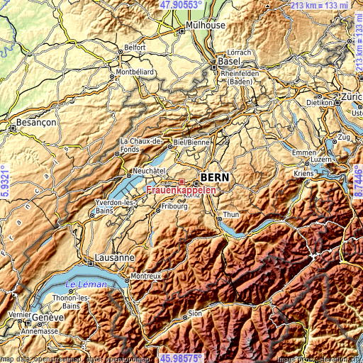 Topographic map of Frauenkappelen