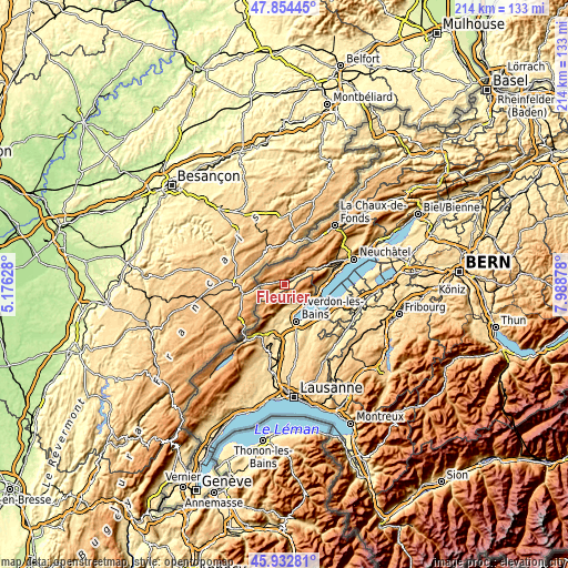 Topographic map of Fleurier