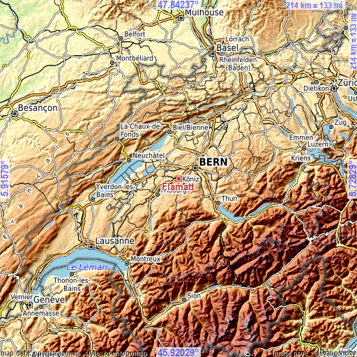 Topographic map of Flamatt