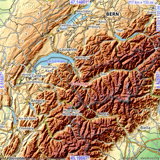 Topographic map of Evionnaz
