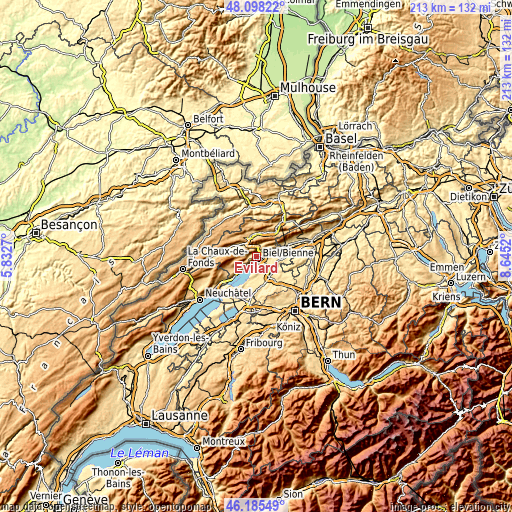 Topographic map of Evilard