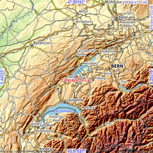 Topographic map of Estavayer-le-Lac